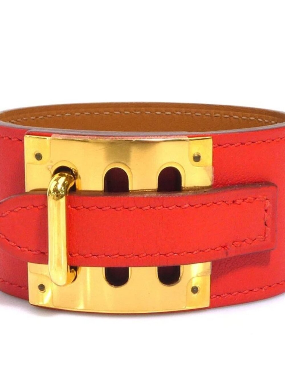 HERMES INTENSE Bracelet Red Orange/Gold Leather/Metal